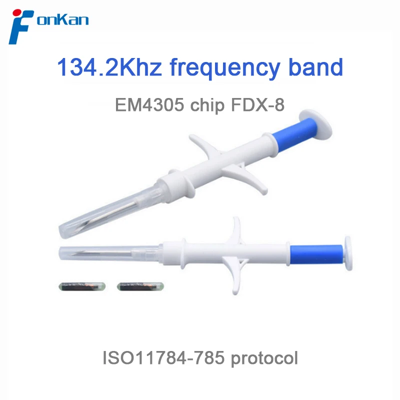 Стеклянная трубка FONKAN с чипом для животных RFID EM4305 имплантированный шприц
