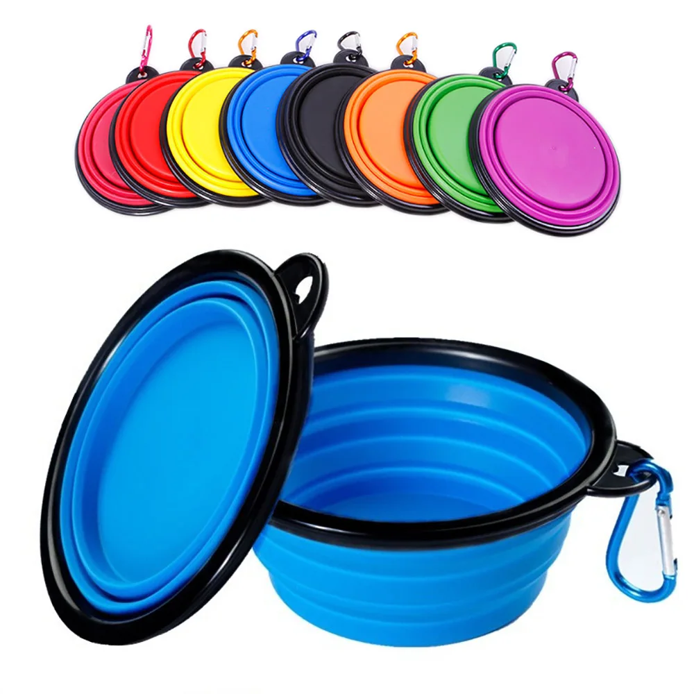 Collapsible Pet Silicone Dog Food Water Bowl Outdoor Camping Travel Portable Folding Pet Bowl Dishes with Carabiner Pet Products