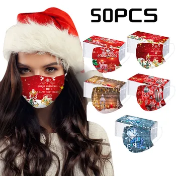 

50pcs Disposable Mask Adult Elk Snowman Printed Cover Mascarilla Mascarar Dustproof Christmas Masks Masque Mondkapjes