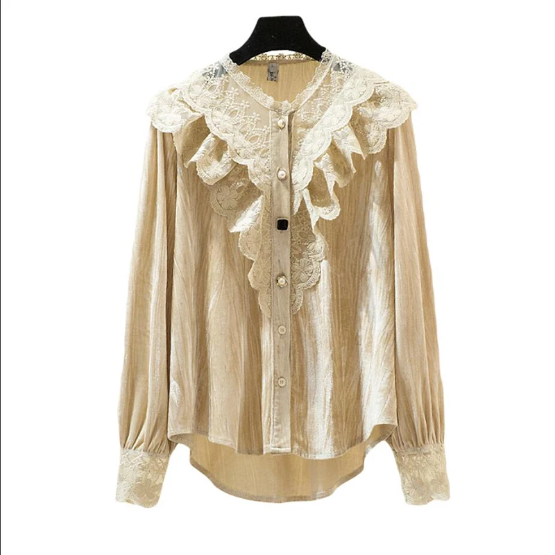 С кружевным плетением и кнопка Женские однотонные Цвет Сезон весна-осень