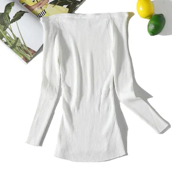 

New Sweet shoulder show hot clavicle is sexy one word led high elasticity fashion fine ladies sweaters VL0I10