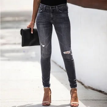 

2019 Newest Hot Women Stretch Ripped Distressed Skinny High Waist Denim Pants Shredded Jeans Trousers