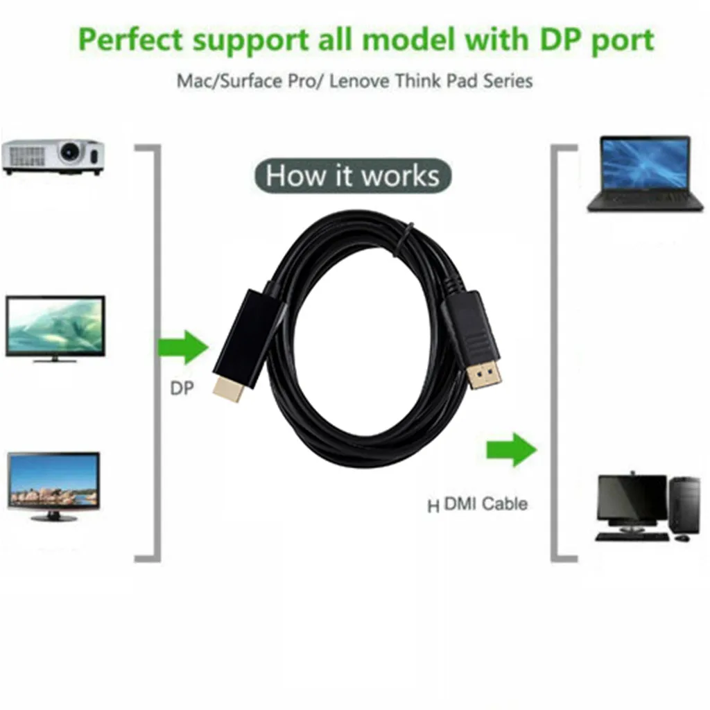 10 футов порт дисплея в кабель HDMI DP к HDMI кабель адаптер позолоченный HD