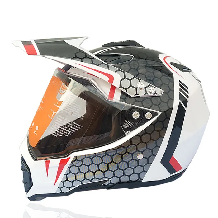 White honeycomb Motorcycle Helmet Cross-country Highway Racing Four Seasons Full Helmet Bring Lens - Цвет: White honeycomb