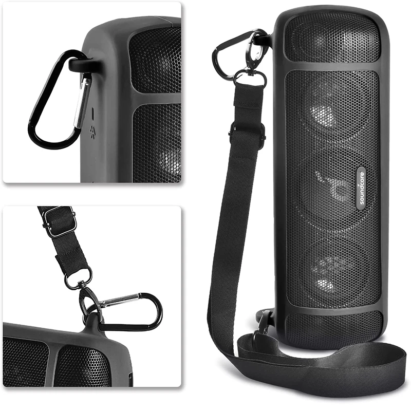 Anker Soundcore 모션 + 블루투스 스피커 용 ZOPRORE 실리콘 케이스, 스트랩 카라비너가 있는 방수 고무 여행용 캐리 파우치