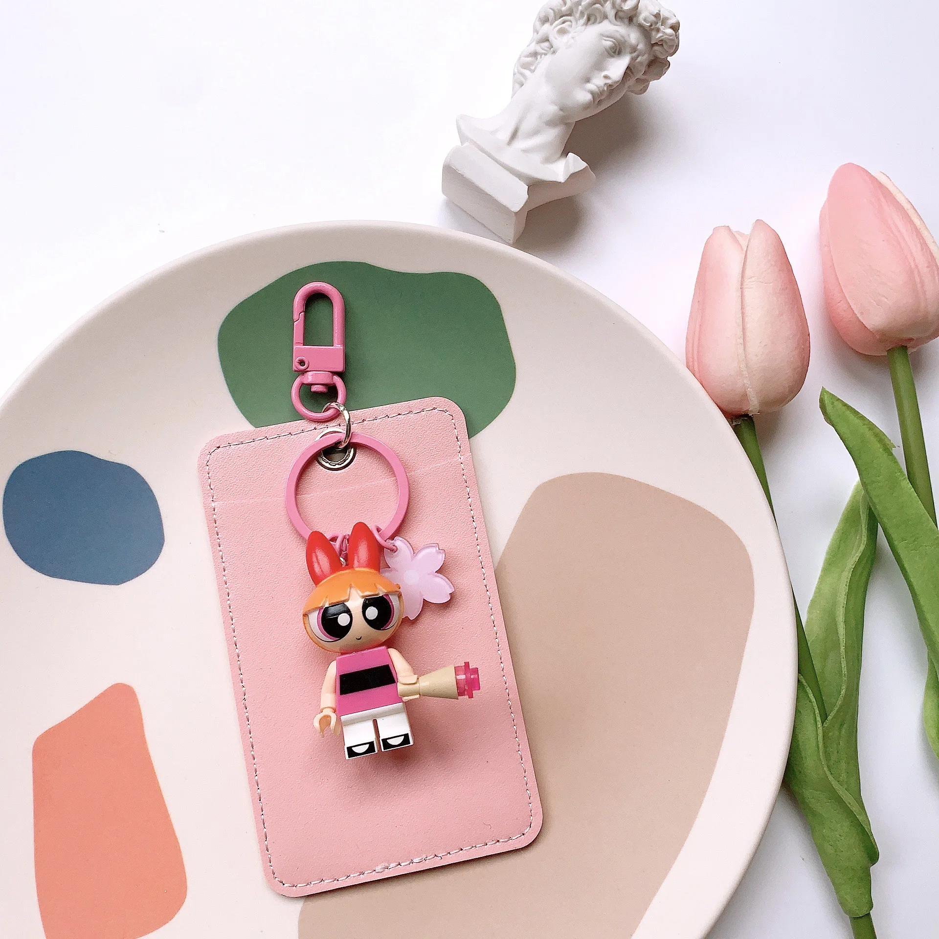 Милый мультфильм Powerpuff девушки брелок в виде фигуры подвесная карточка и ID Держатели студенческий банк автобус Висячие шеи карты Обложка
