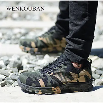 

Summer Work & Safety Boots Construction Men Camouflage Puncture Proof Breathable Indestructible Safety Shoes Steel Toe Plus 48