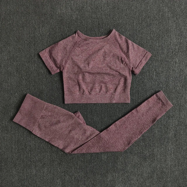 2/3/5PCS Seamless Women Yoga Set Workout Sportswear Gym Clothing Fitness Long Sleeve Crop Top High Waist Leggings Sports Suits Wine