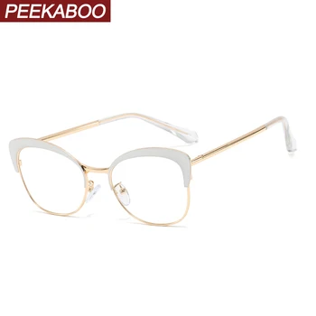 

Peekaboo white female glasses frames cat eye metal retro eyeglass frames for women prescription accessorries clear lens pink red