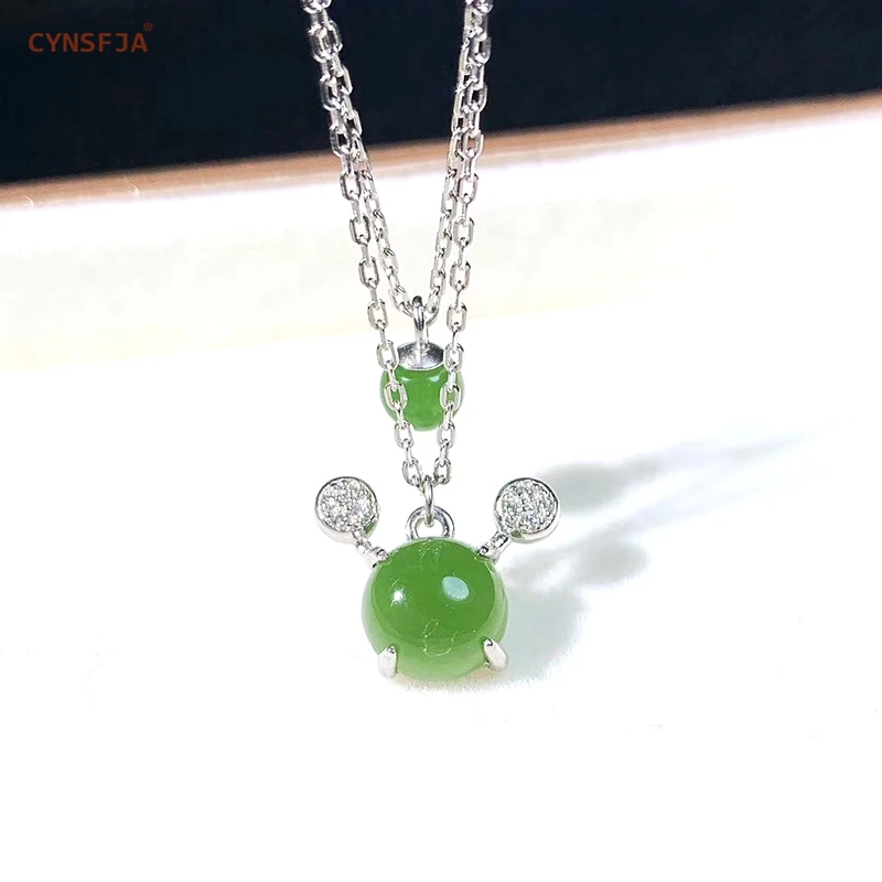 CYNSFJA, настоящее сертифицированное, натуральное, хотанская яшма, 925 пробы, серебро, хорошее ювелирное изделие, зеленый нефрит, кулон, ожерелье, высокое качество, лучший подарок