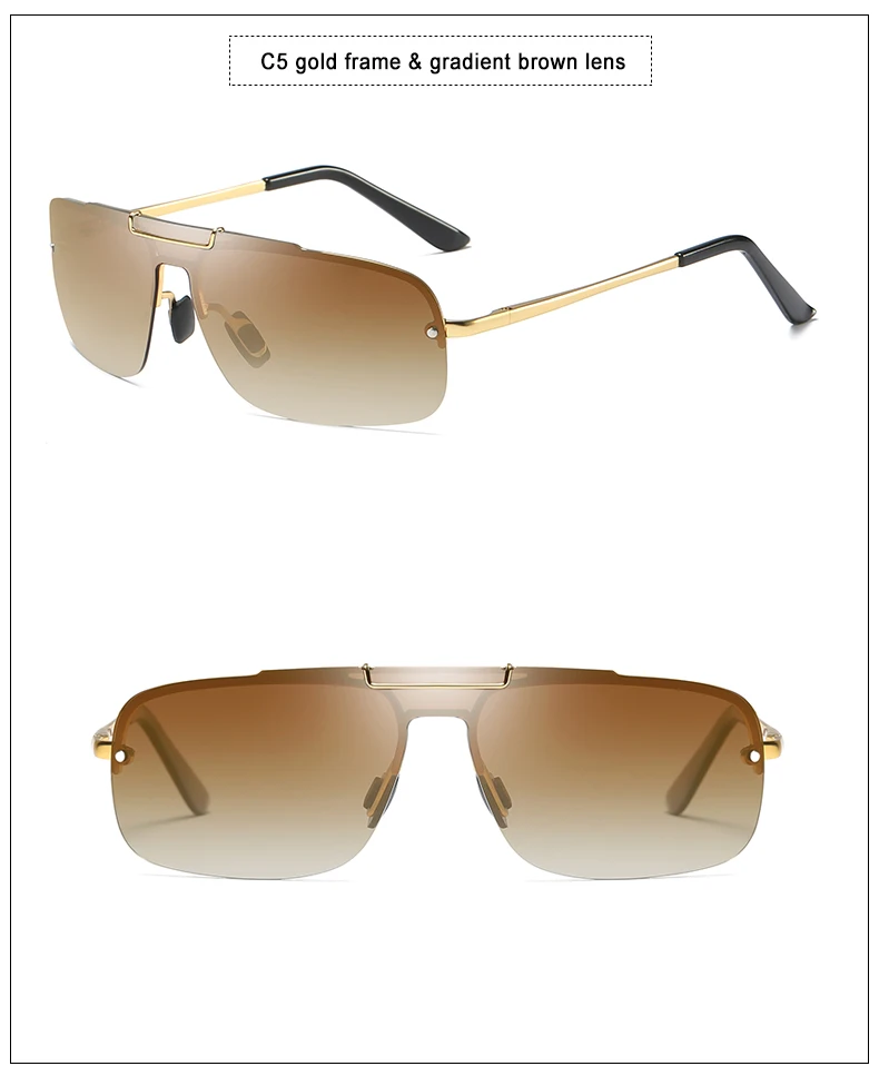 BM брендовые поляризационные солнцезащитные очки без оправы, мужские HD очки для вождения, мужские очки UV400, зеркальные винтажные очки oculos de sol masculino - Цвет линз: gradient brown