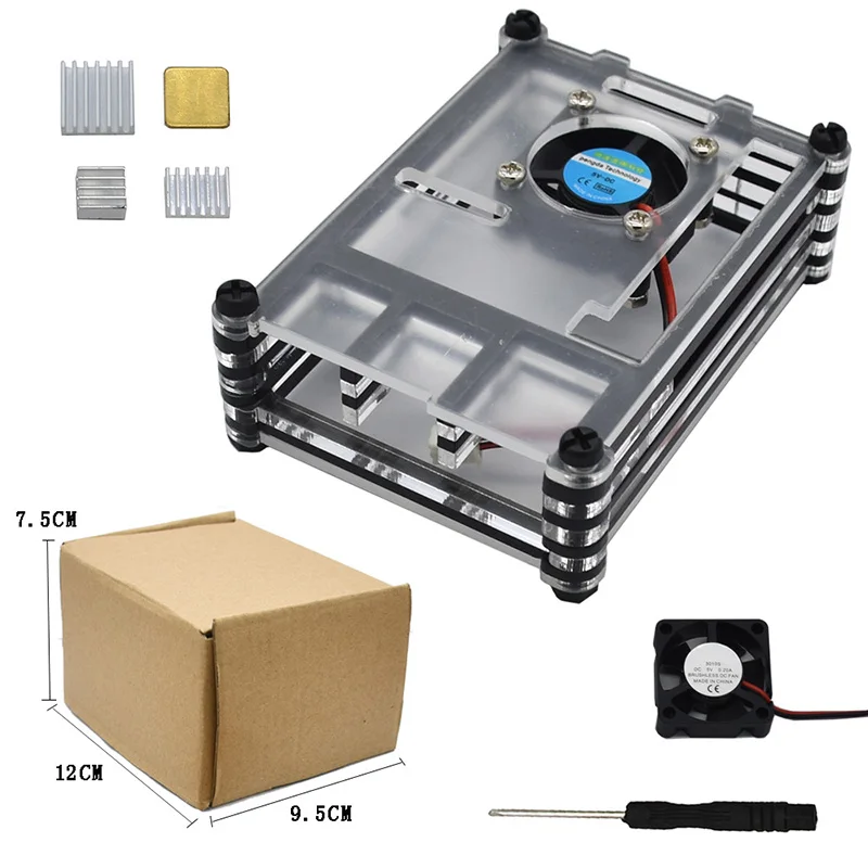 Acrylic Clear Case Shell with Cooling Fan Heat Sinks for Raspberry Pi 4 Model B Transparent 4