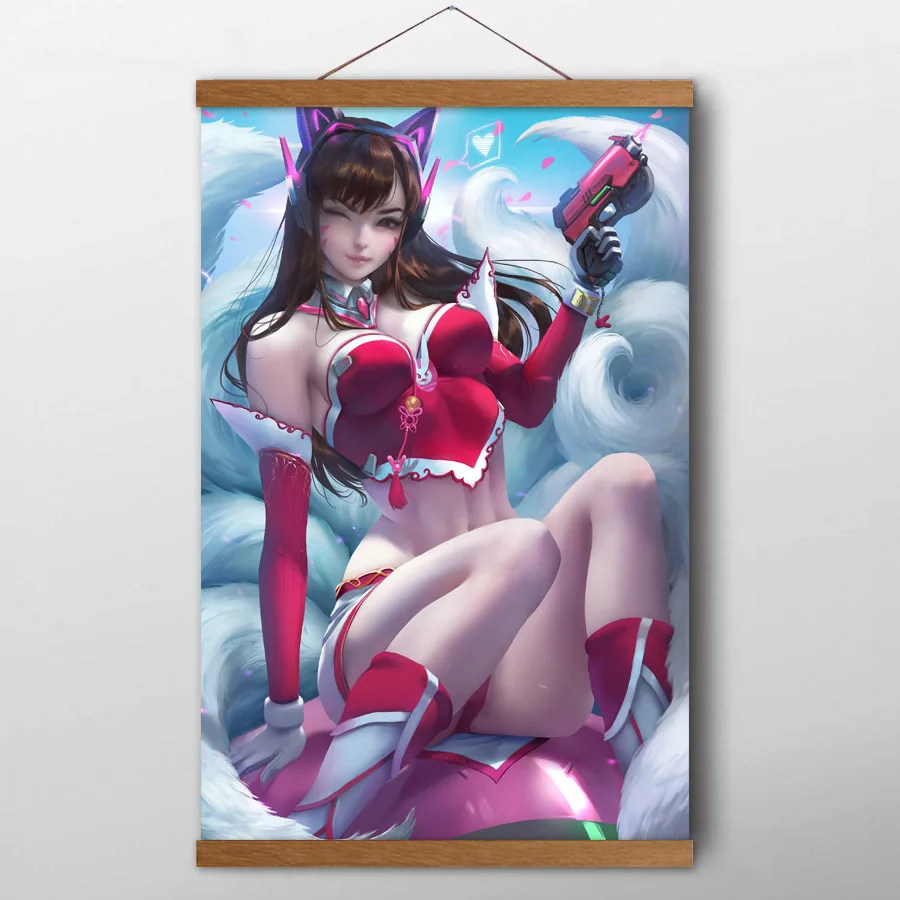 

Solid Wood Scroll Paintings Overwatchs video games Fantasy Girls Anime Wall Art Posters Canvas prints art For Living Room Decor