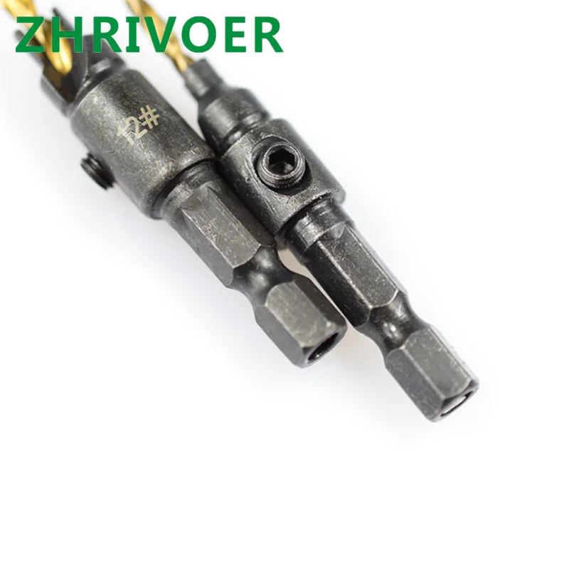 Hexagon Handle Wooden countersunk hole drill with titanium plated 5-piece set plus small wrench # 5,# 6,# 8,# 10,# 12