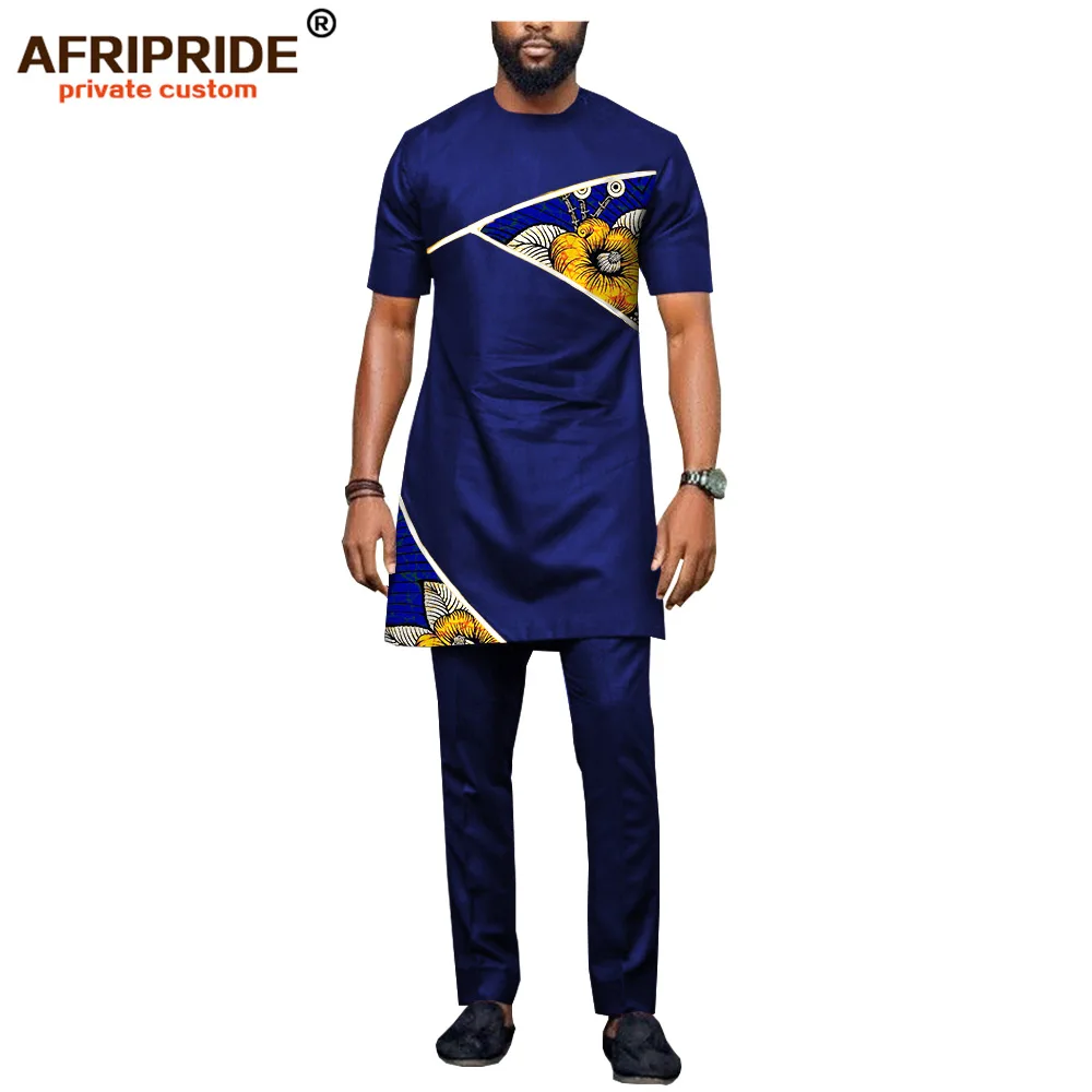 Африканская мужская одежда Дашики топы и брюки из Анкары 2 шт костюмы с принтом наряды Повседневная блузка Рубашки AFRIPRIDE A1816002 - Цвет: 537-1