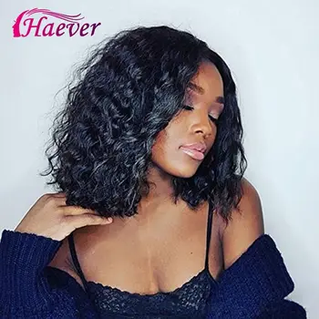 Haever 4x4 Short Lace Closure Human Hair Bob Wigs Water Wave Brazilian Remy Hair Lace Wig Pre Plucked Hairline Human Hair Wigs 3