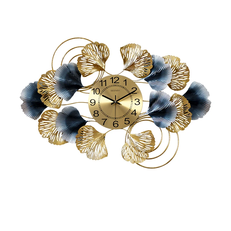

Chinese Style Luxury Wall Clock Metal Gold Living Room Clock Mechanism Leaf Watch Home American Style Horloge Murale Gift FZ528