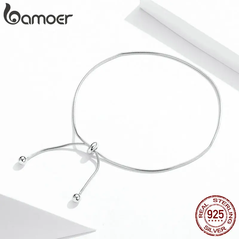 BAMOER Genuine 925 Sterling Silver Adjustable Snake Charm Anklet for Women Foot Bracelet Jewelry Minimalist Jewelry 30CM SCT016 3