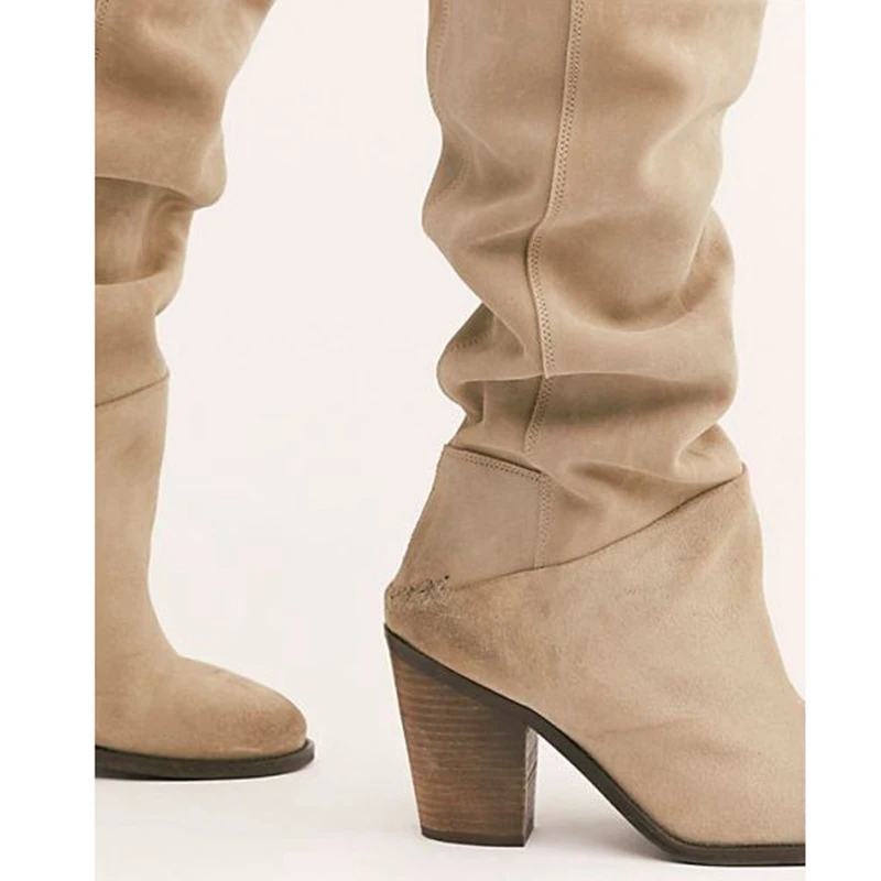 Женские модные ботинки на платформе ботинки до середины икры Женская Повседневная теплая зимняя обувь на низком каблуке без застежки, большие размеры 35-43