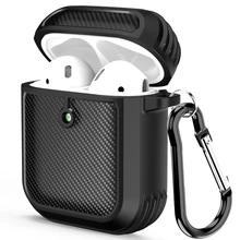 Carbon fiber Pattern for AirPods 1/2 Charging Case Waterproof Protective Shock Resistant Silicone Cover Sports with Keychain