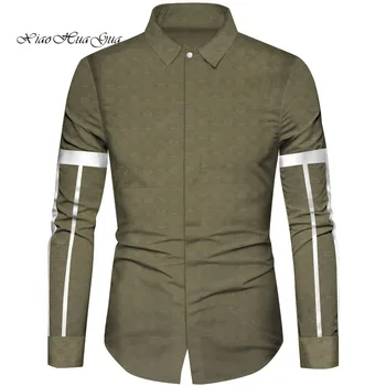 

African Clothes Men Top Shirts Bazin Riche African Men Clothes Cotton Print Patchwork Formal Shirts Traditional African WYN832