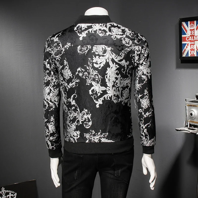 Cena 2019 jesień paisley Floral kurtka mężczyzn w stylu Vintage mężczyźni Business kurtka Bomber mężczyźni płaszcz wiatrówka ubrania mężczyźni w stylu Vintage kurtka płaszcz 5XL