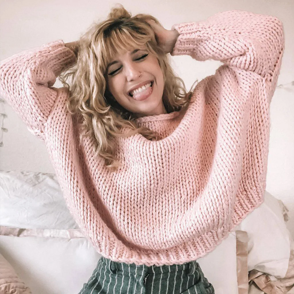 

Womail Women's Sweater Long Sleeve O-Neck Pink Pullover For Female 2019 Autumn Winter Warm Sweet Ladies Sweaters 823#3