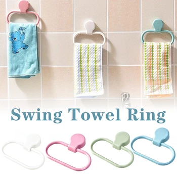 

Plastic Towel Ring with Swivel Self-Adhesive Hand Towel Rack Wall Mount for Bathroom Kitchen