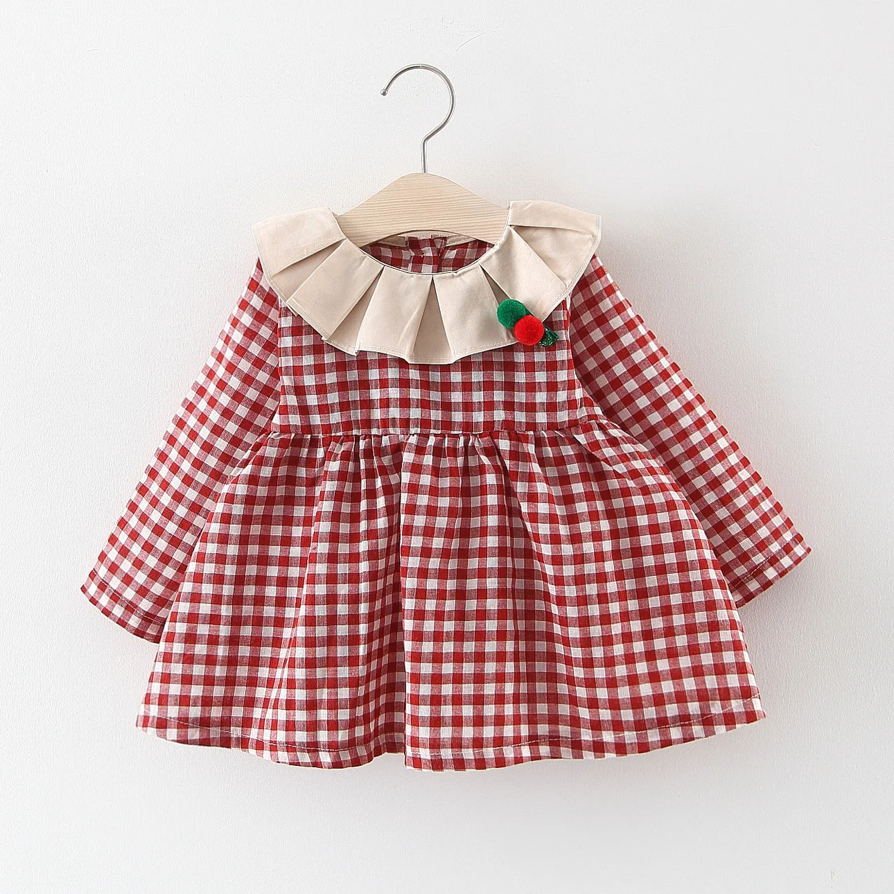 

On Behalf of Plaid Dress 2019 New Style Spring Clothing Baby Girls Fold-down Collar Dress British-Style Long Sleeve Children Ski