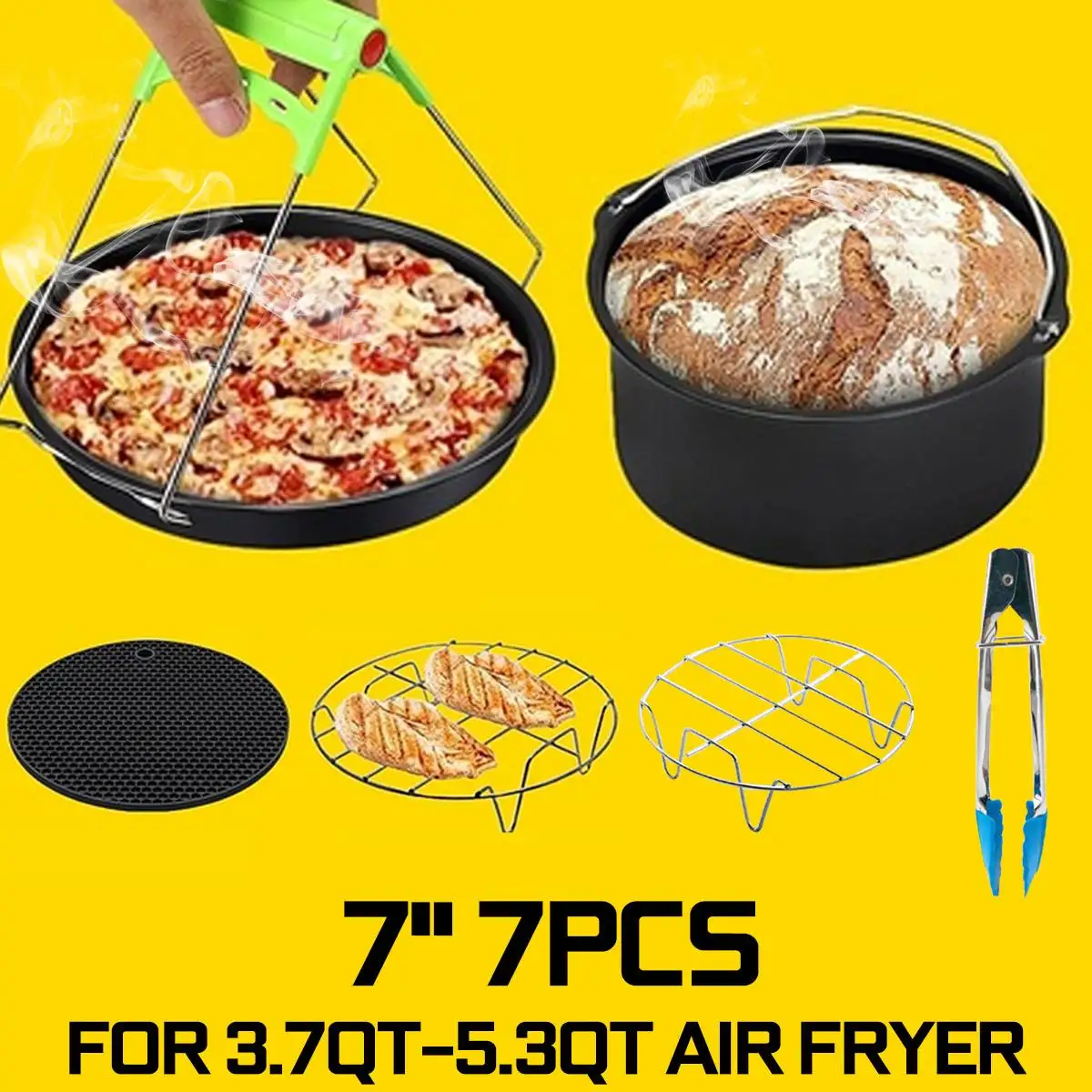 7 шт. воздушная фритюрница аксессуары для приготовления пищи 3.7QT-5.3QT пищевая тарелка пищевая клипса сковорода для пиццы торт бочка силиконовый коврик подходит для всех Airfryer
