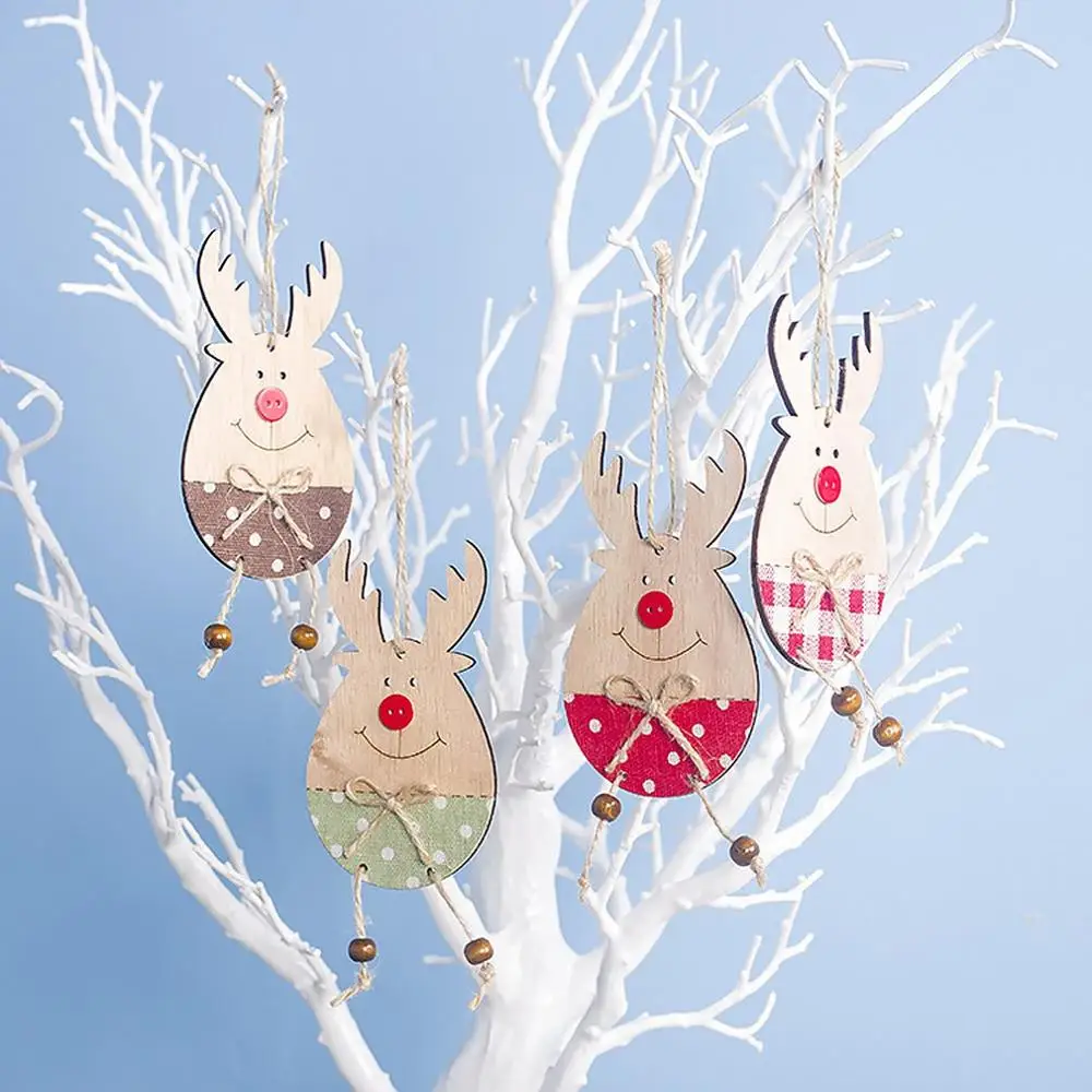 Christmas Decorations Wooden Smiley Elk Hemp Pendant Christmas Tree Decoration Festival Pendant