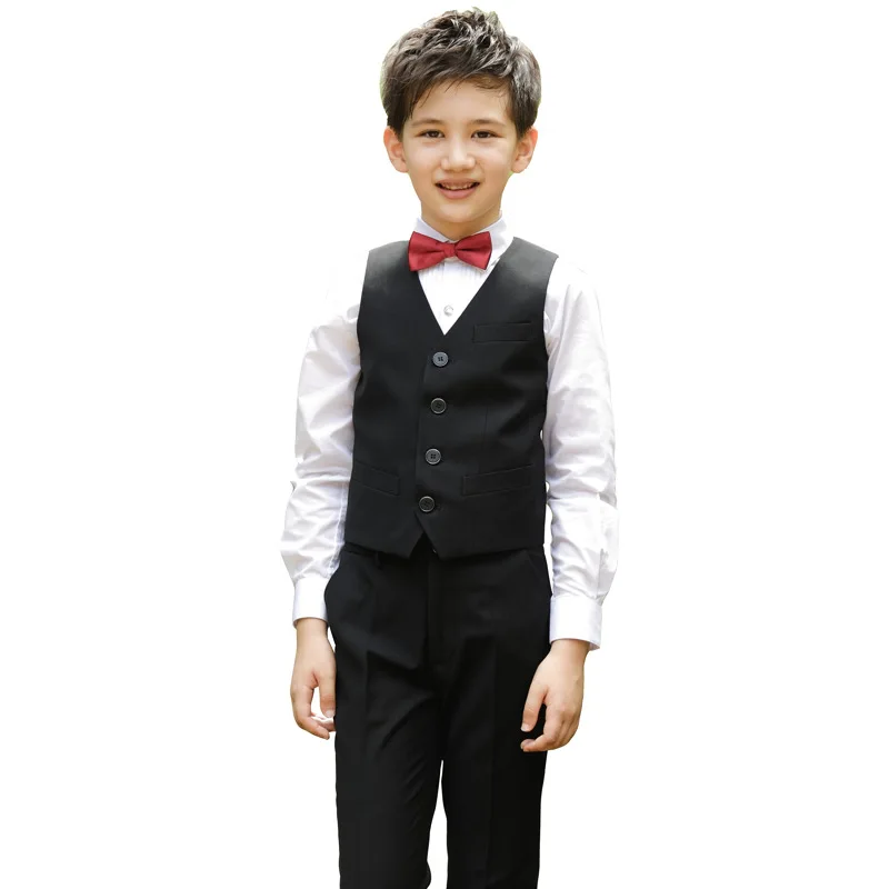 Children Korean Japanese School Uniform for Boys Kid White Shirt Black Pants Waistcoat Vest Tie Clothes Set Student Outfits Suit - Цвет: black set