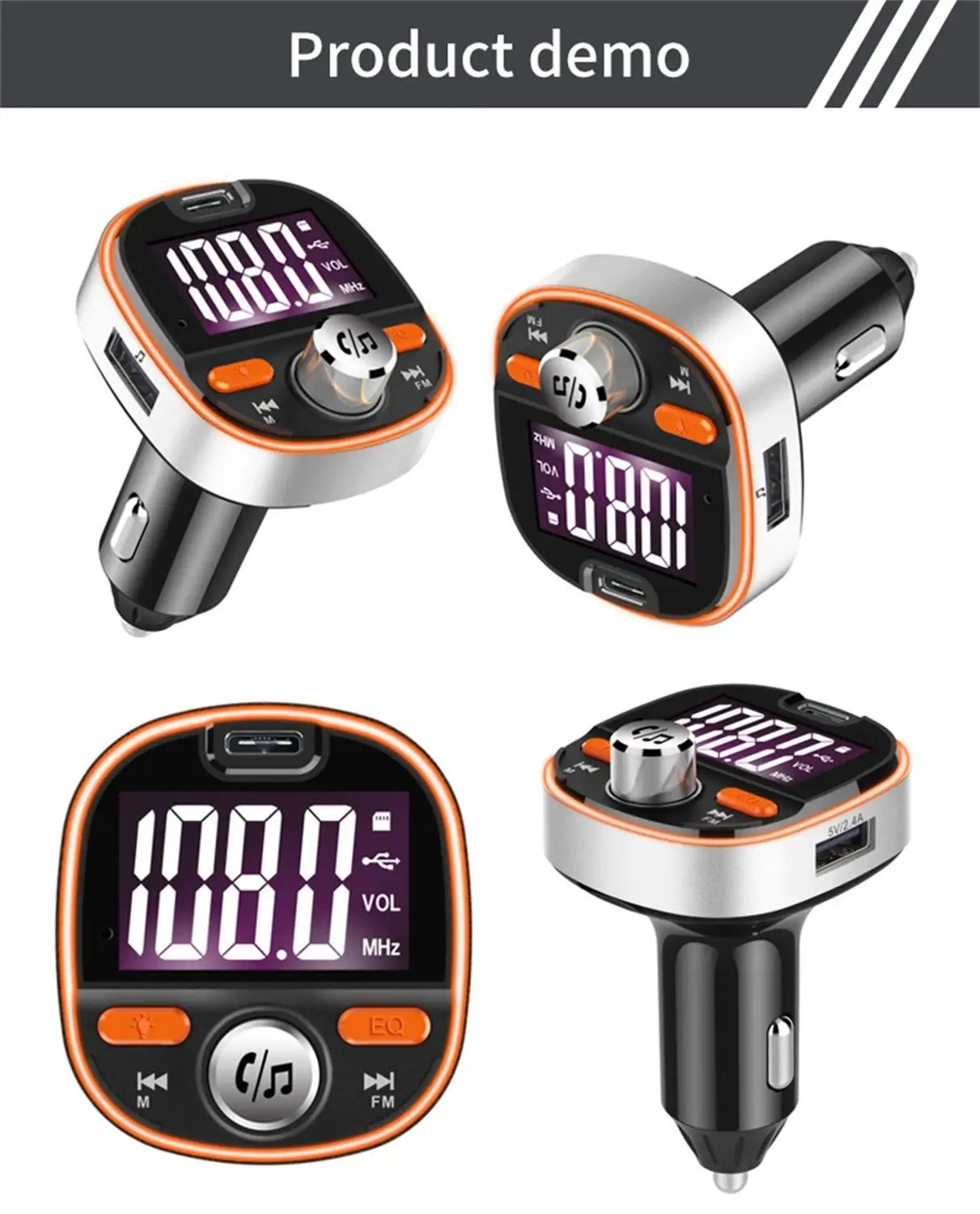 Fm-передатчик модулятор стерео радио mp3-плеер QC3.0 Быстрая зарядка USB зарядное устройство TF Bluetooth красочный светильник для автомобиля#1010