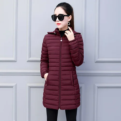 wine red Женское зимнее пальто размера плюс, длинное пальто, утолщенный корейский теплый пуховик, ультра светильник, пуховик на гусином пуху, женское длинное пуховое пальто - Цвет: wine red