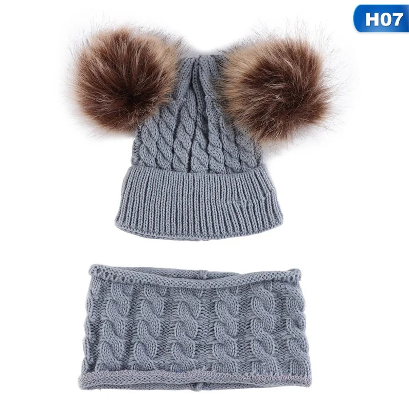 Новая зимняя шапка, шарф, комплект для мальчиков и девочек, детская хлопковая теплая Кепка унисекс с помпонами - Цвет: H07