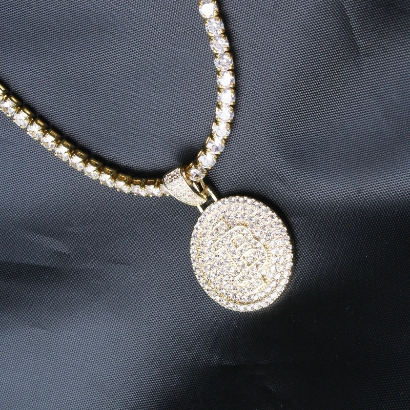 В стиле «хип-хоп» полный кубического циркония Биткоин кулон по индивидуальному заказу 16/18/20/24 дюймов замороженный для тенниса модное ожерелье с цепочкой