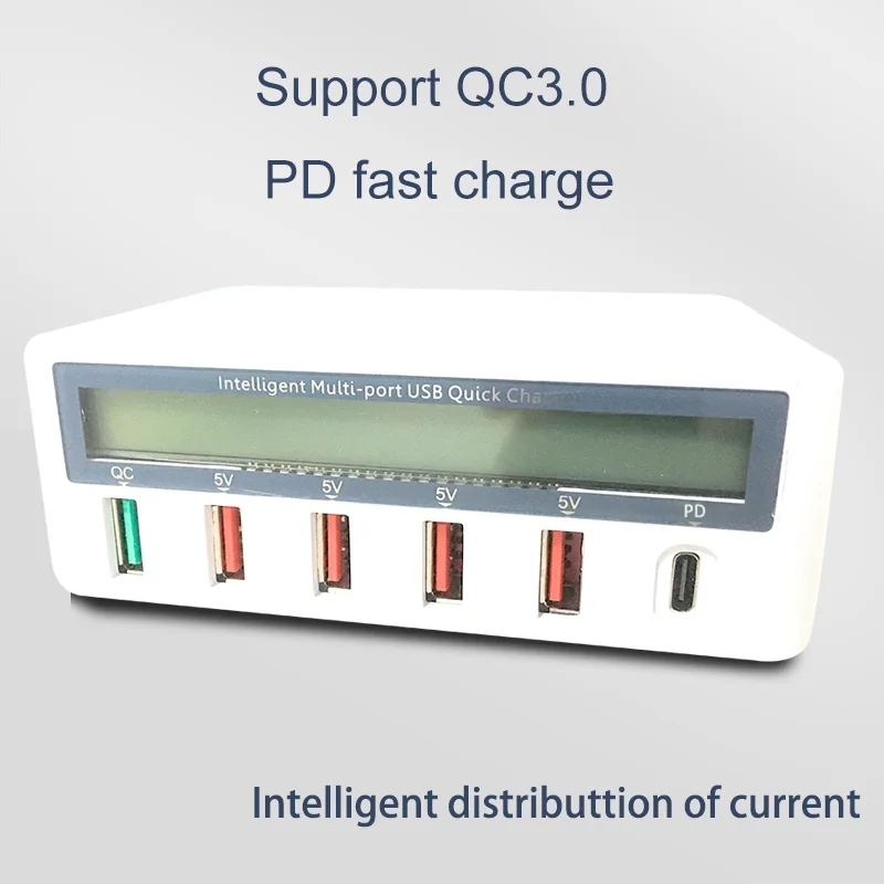 

pd Ports Smart QC USB Charger 3.0 Charging Multi-Port Travel Charger LCD Digital Display Station Multi-Port USB Charging Plug US