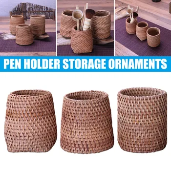 

New Handmade Rattan Weaving Tea Ceremony Accessories Storage Box Stationery Pen Holder DOM668