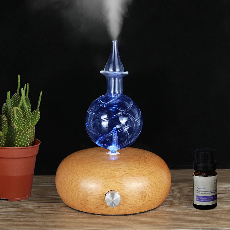 Эфирные масла диффузор дерево и стеклянный рассеиватель для ароматерапии ароматический увлажнитель воздуха Fogger с 7 цветов светодиодный свет для дома
