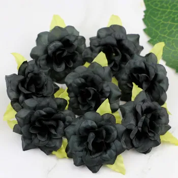 

Lulang Black Rose Flowers with Leaf 5.5cm 30pcs Fake Flowers Heads Bulk Silk Rose Bud Artificial Flower for Wedding Party Home