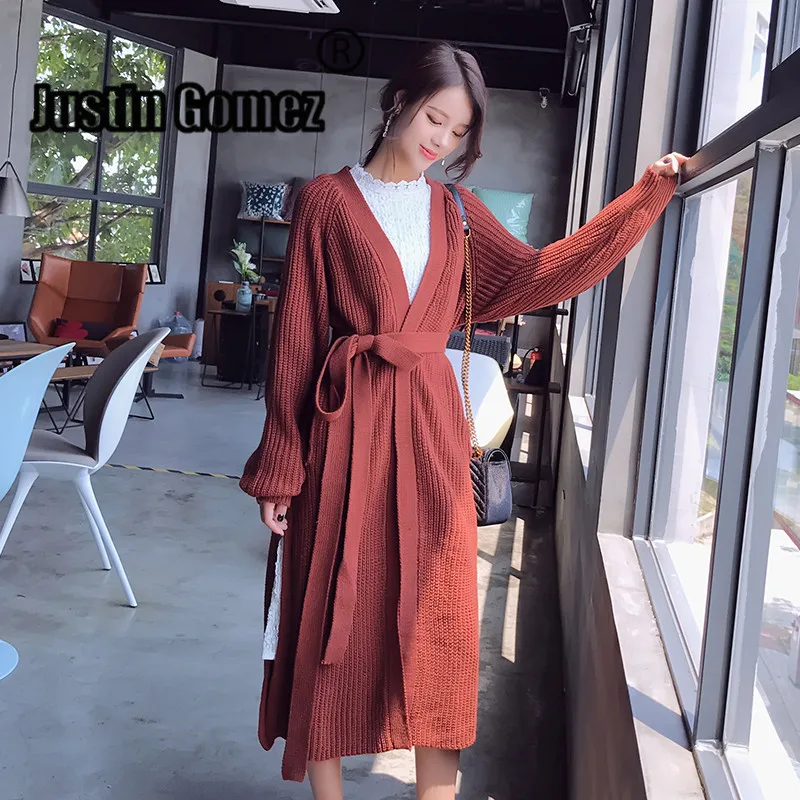 Best Price Deep V Neck Open Stitch Winter Fashion Long Cardigan With Belt Knitwear Sweater Woman New 2019 Thicken New Women Autumn Sweater