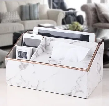 

Imitation Marble Multi-purpose Tissue Box Living Room Leather Paper Napkin Box Tea Table Remote Control Storage Box