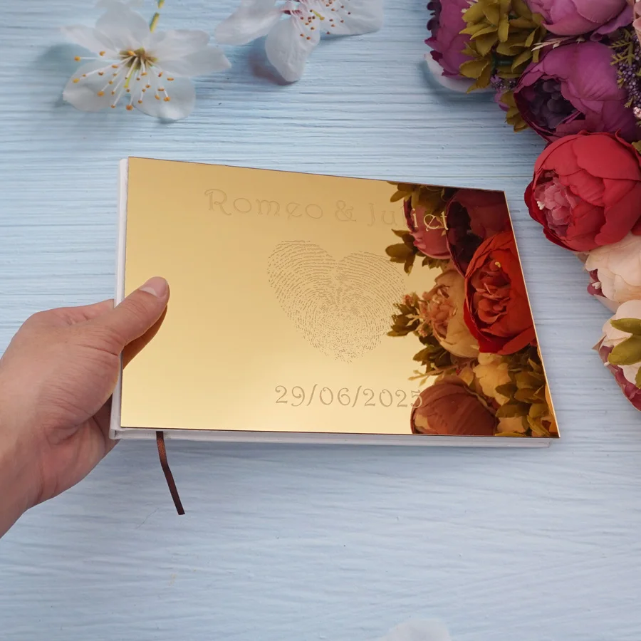 25x18cm Heart Design Personalized Wedding Signature Guestbook Acrylic Mirror Reception Book Party Favors