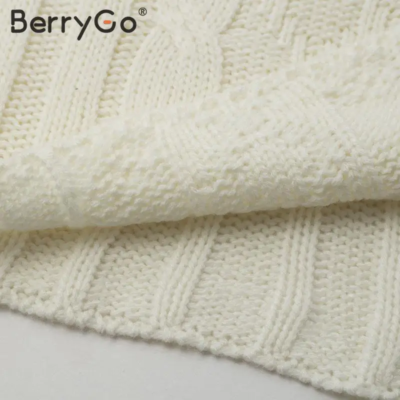 BerryGo, элегантное вязаное платье-свитер, женское модное однотонное платье в полоску с длинным рукавом, офисное женское шикарное осенне-зимнее женское платье