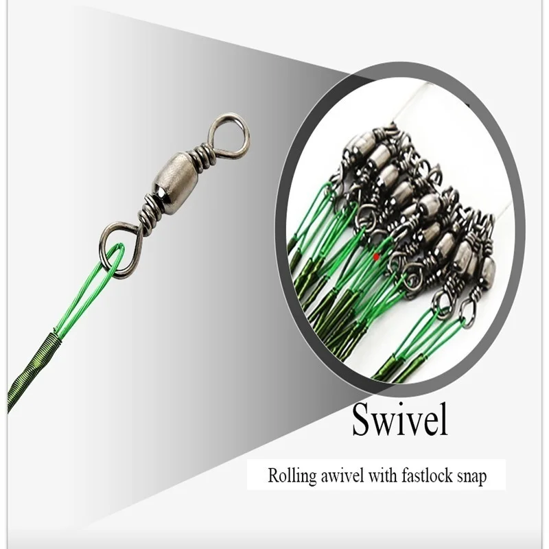 FLYSAND Anti Bite Steel Fishing Line Steel Wire Leader WIth #1 Hook With Swivel 50LB 20Pcs/Lot 3 Colors Fishing Tackle Gear image_2