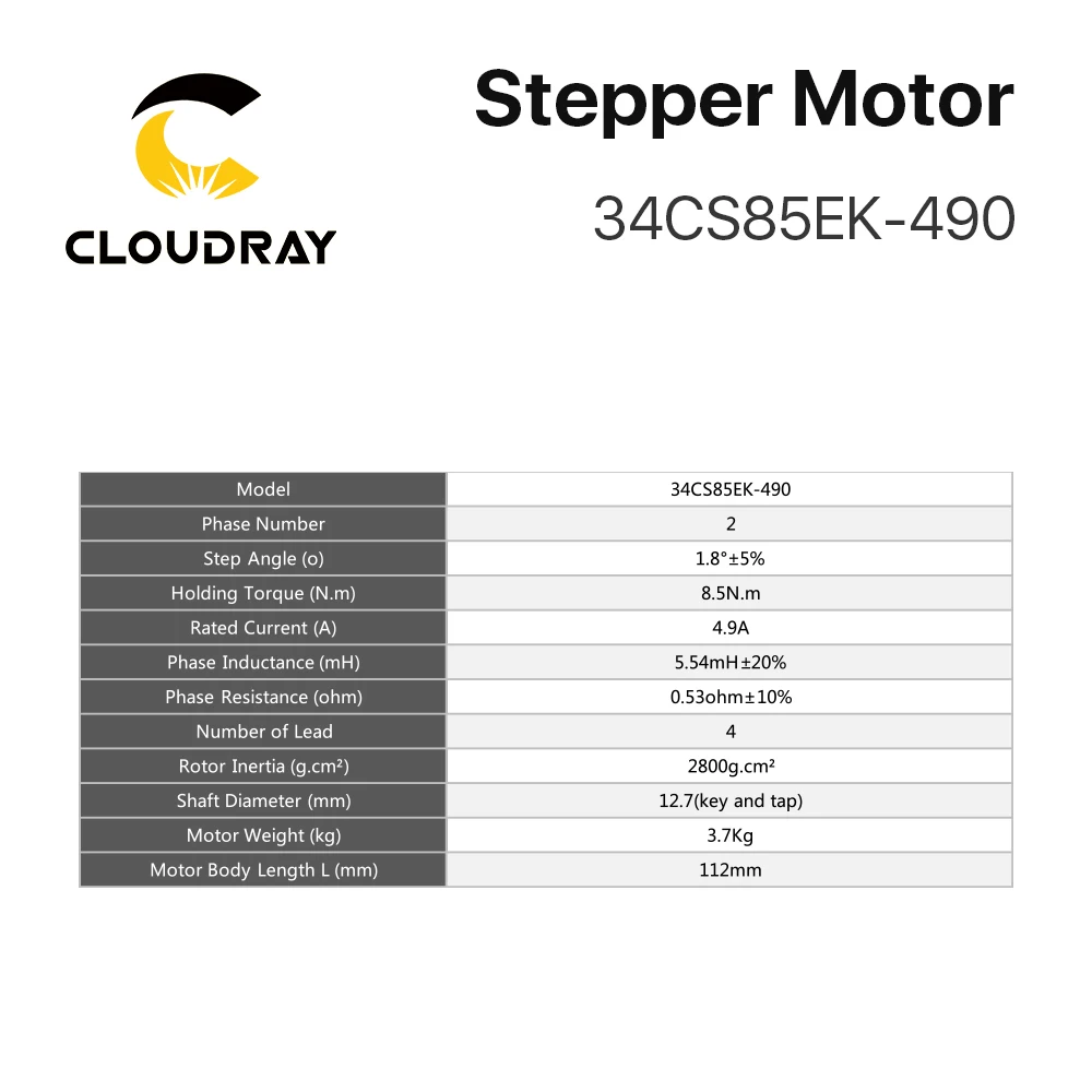 Cloudray-Nema 34 개방 루프 스테퍼 모터 8.5N.m 4.9A 3D 프린터 CNC 기계 용 12.7mm 샤프트 직경 및 2.4A-7.2A 드라이버