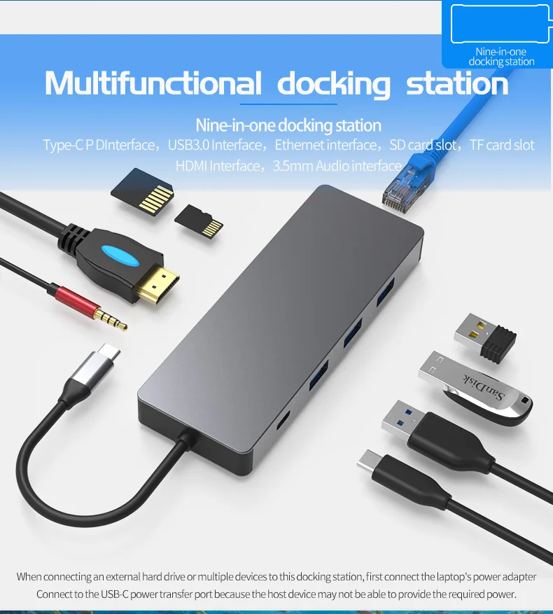 9 in 1 Docking Station for MacBook Samsung Type C Dock Laptop Dock HUB USB 3.0 HDMI RJ45 Gigabit PD Adapter Type C Dock USB HUB
