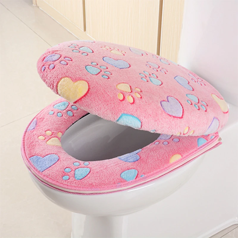Универсальный чехол для унитаза из плотного кораллового флиса, новинка, мягкий теплый комплект из двух предметов на молнии, водонепроницаемый чехол для унитаза для ванной комнаты