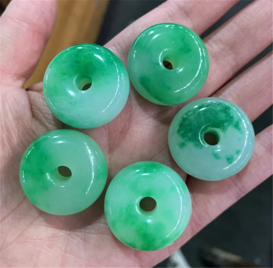 

1pc Chinese Green Jade Safety Buckle Pendant Doughnut Necklace Charm Jewellery Fashion Amulet Luck Gifts Sweater Chain Free rope