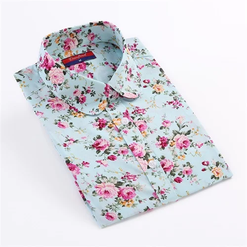 Light blue floral Dioufond, Цветочная женская блузка, хлопок, Повседневный, цветочный светильник, Винтажная летняя женская рубашка, модная, размера плюс, топы, 5xl, женская рубашка - Цвет: Light blue floral